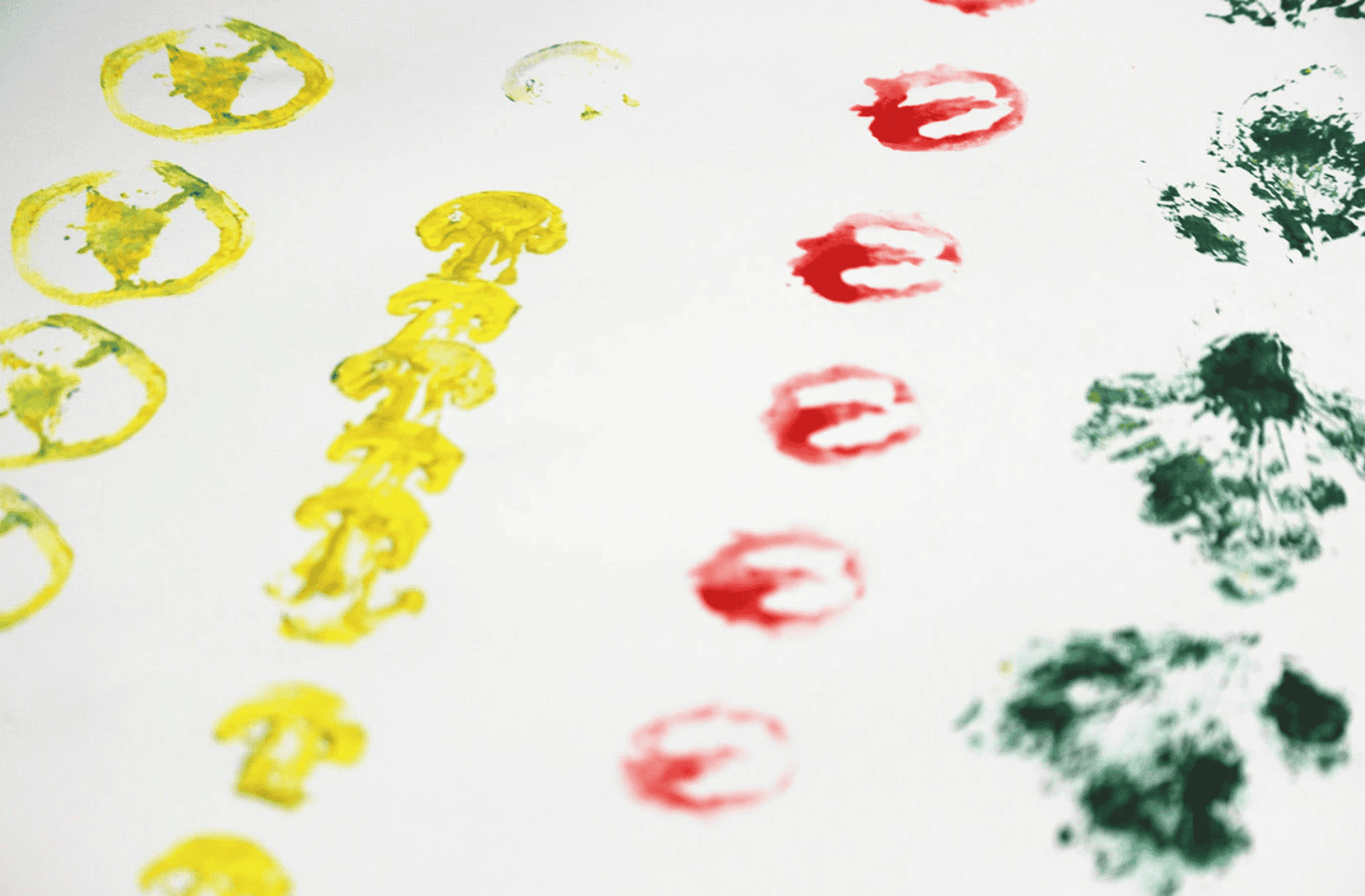 Creative agency print experiment using mushrooms, tomatoes, and herbs for organic packaging design.