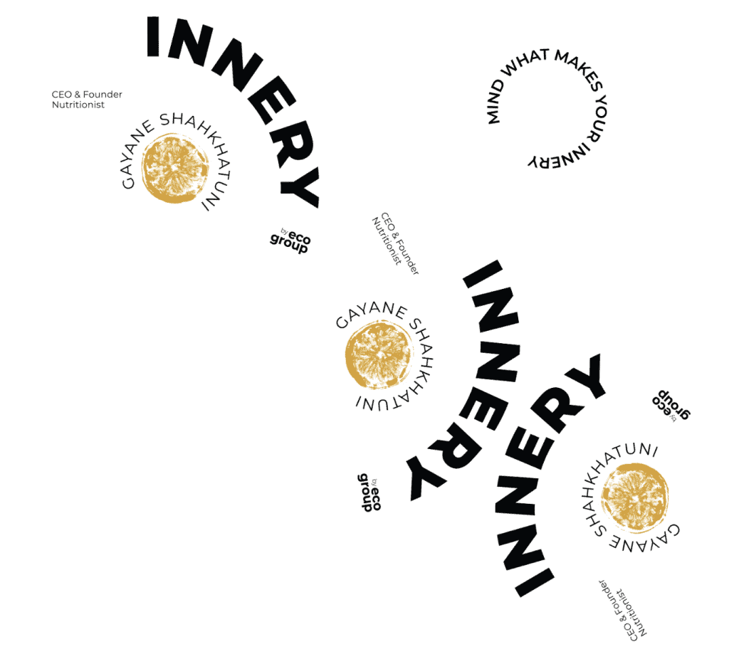 Innery brand identity design with circular typography and gold emblem