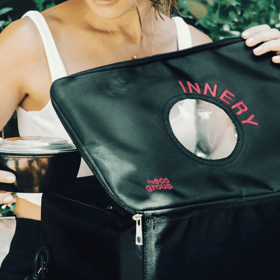 Innery branded cooler bag for fresh meal delivery — lifestyle shot.