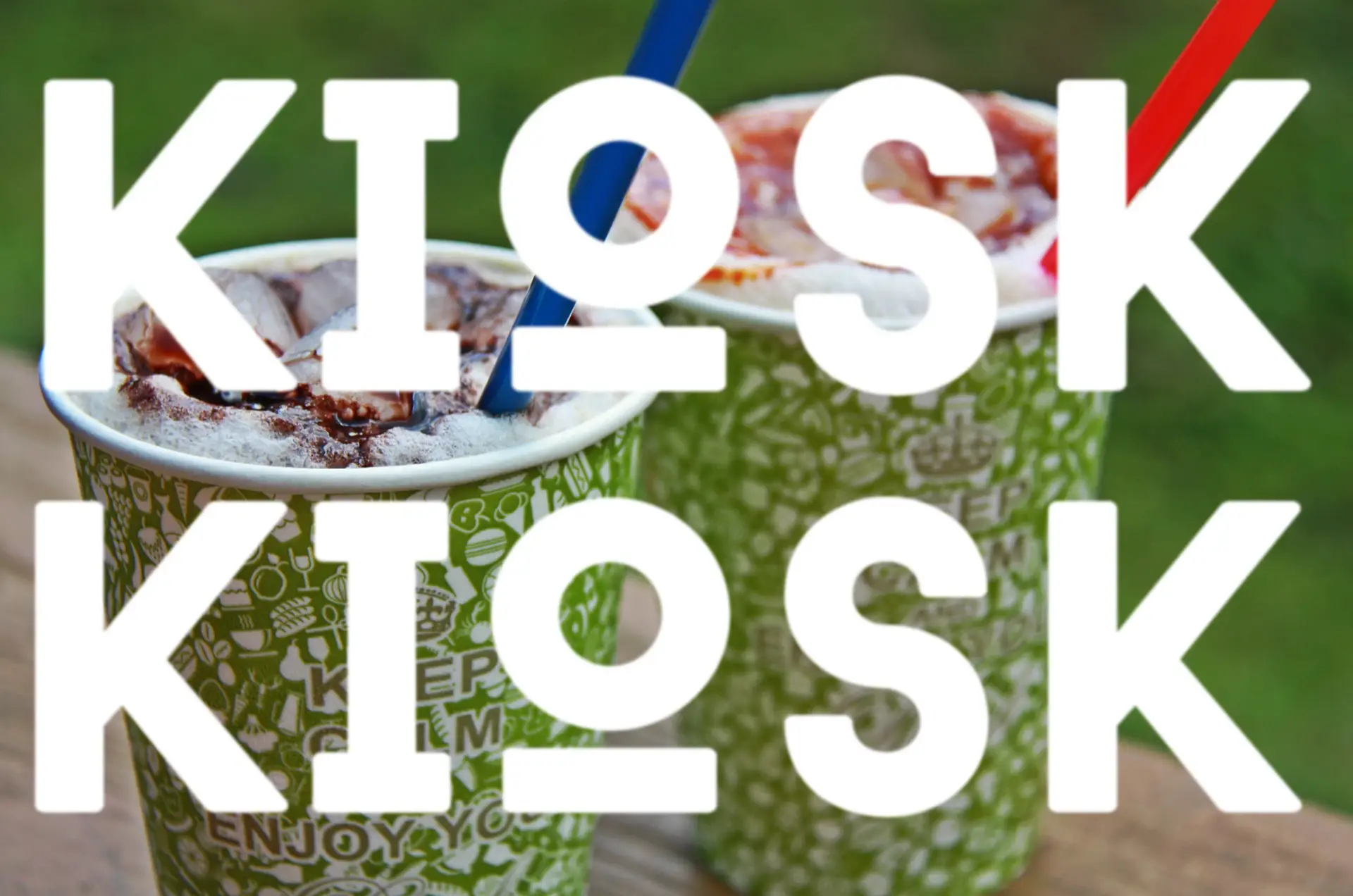 Lifestyle photo of drinks and snacks styled with KIOSK identity