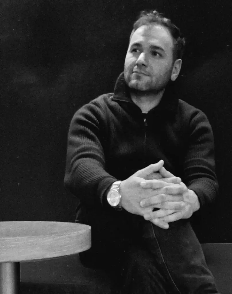 David Shaclamian, Creative Director and Producer, photographed in a contemplative pose